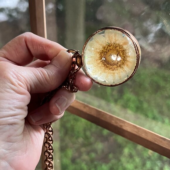 Real Daisy Necklace/Pressed Flower Pendant/Botanical Globe Amulet by Query Eve - Picture 8 of 11